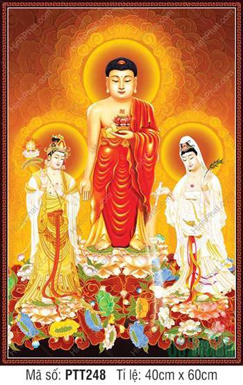 Tranh Tây Phương Tam Thánh Chất Lượng Cao PTT248, sắc y rực rỡ