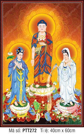 Tranh Tây Phương Tam Thánh Chất Lượng Cao PTT272, Ba Ngài ngự sen
