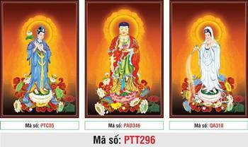 Tranh Tây Phương Tam Thánh Chất Lượng Cao PTT296, bộ ba bức đứng sen Tranh Tây Phương Tam Thánh Chất Lượng Cao PTT296, bộ ba bức đứng sen