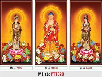 Tranh Tây Phương Tam Thánh Chất Lượng Cao PTT320, ba vị đứng tòa sen Tranh Tây Phương Tam Thánh Chất Lượng Cao PTT320, ba vị đứng tòa sen