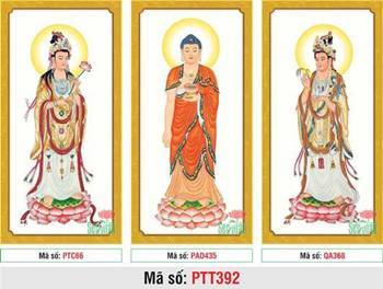 Tranh Tây Phương Tam Thánh Chất Lượng Cao PTT392, bộ ba tôn tượng
