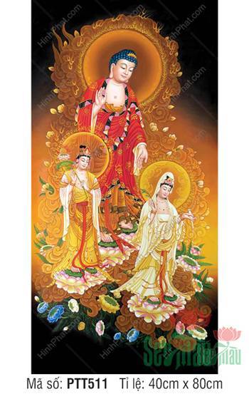 Tranh Tây Phương Tam Thánh Chất Lượng Cao PTT511, Ba Ngài ngự mây