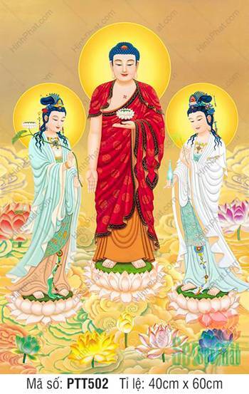 Tranh Tây Phương Tam Thánh Đẹp Nhất PTT502, Ba Ngài ngự đài sen
