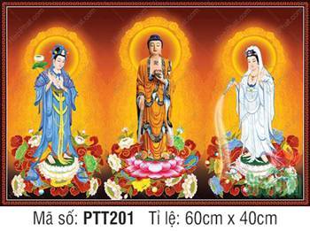 Tranh Tây Phương Tam Thánh Đẹp PTT201, ba vị đứng trên tòa sen hồng Tranh Tây Phương Tam Thánh Đẹp PTT201, ba vị đứng trên tòa sen hồng