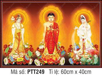 Tranh Tây Phương Tam Thánh Đẹp PTT249, hào quang vàng kim