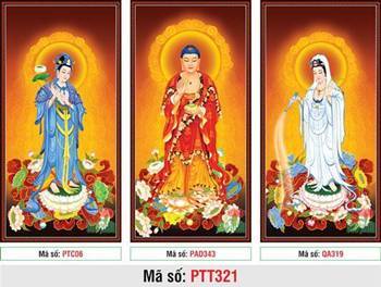 Tranh Tây Phương Tam Thánh Đẹp PTT321, ba vị ngự đài sen Tranh Tây Phương Tam Thánh Đẹp PTT321, ba vị ngự đài sen