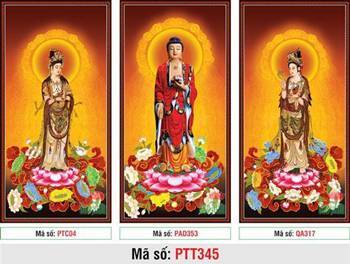 Tranh Tây Phương Tam Thánh Đẹp PTT345, ba tôn tượng đứng trên đài sen Tranh Tây Phương Tam Thánh Đẹp PTT345, ba tôn tượng đứng trên đài sen