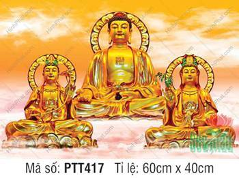 Tranh Tây Phương Tam Thánh Đẹp PTT417, tôn tượng hoàng kim rực rỡ Tranh Tây Phương Tam Thánh Đẹp PTT417, tôn tượng hoàng kim rực rỡ