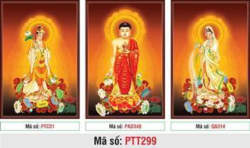 Tranh Tây Phương Tam Thánh Khổ Lớn PTT299, bộ ba bức đứng trên tòa sen Tranh Tây Phương Tam Thánh Khổ Lớn PTT299, bộ ba bức đứng trên tòa sen