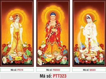 Tranh Tây Phương Tam Thánh Khổ Lớn PTT323, mẫu tôn tượng đứng đài sen Tranh Tây Phương Tam Thánh Khổ Lớn PTT323, mẫu tôn tượng đứng đài sen