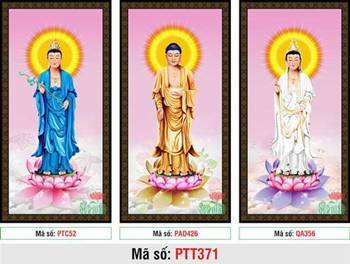 Tranh Tây Phương Tam Thánh Khổ Lớn PTT371, ba vị Phật ngự đài sen