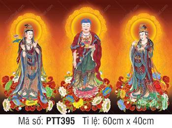 Tranh Tây Phương Tam Thánh Khổ Lớn PTT395, hào quang rực rỡ