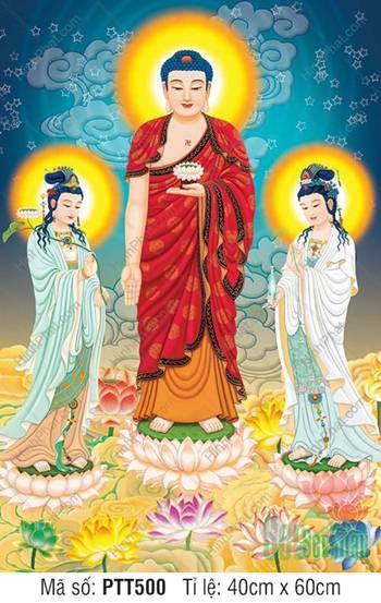 Tranh Tây Phương Tam Thánh Khổ Lớn PTT500, Ba Ngài ngự trên đài sen