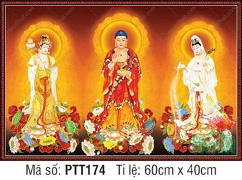 Tranh Tây Phương Tam Thánh PTT174, Ba Ngài Ngự Đài Sen Rực Rỡ Tranh Tây Phương Tam Thánh PTT174, Ba Ngài Ngự Đài Sen Rực Rỡ