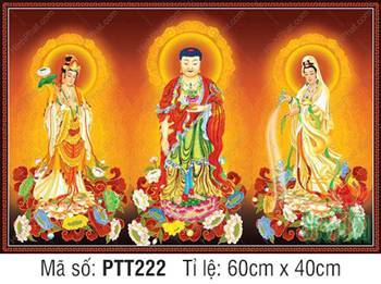Tranh Tây Phương Tam Thánh PTT222, hình ảnh ba vị Phật đứng đài sen Tranh Tây Phương Tam Thánh PTT222, hình ảnh ba vị Phật đứng đài sen