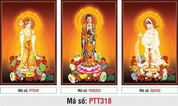 Tranh Tây Phương Tam Thánh PTT318, hình ảnh ba đức Phật đứng tòa sen Tranh Tây Phương Tam Thánh PTT318, hình ảnh ba đức Phật đứng tòa sen