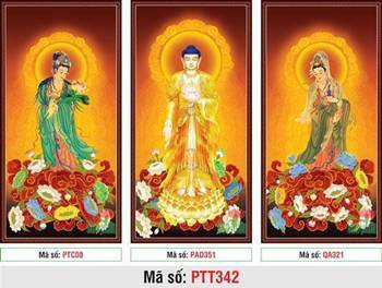 Tranh Tây Phương Tam Thánh PTT342, hào quang vàng kim trang nghiêm Tranh Tây Phương Tam Thánh PTT342, hào quang vàng kim trang nghiêm