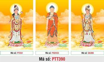 Tranh Tây Phương Tam Thánh PTT390, bộ 3 bức đứng trên mây