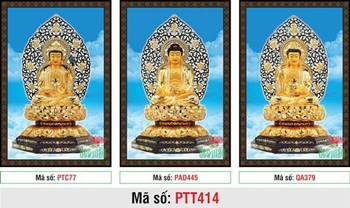 Tranh Tây Phương Tam Thánh PTT414, tôn tượng vàng tỏa hào quang Tranh Tây Phương Tam Thánh PTT414, tôn tượng vàng tỏa hào quang