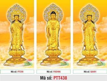 Tranh Tây Phương Tam Thánh PTT438, tôn tượng nhũ vàng uy nghi Tranh Tây Phương Tam Thánh PTT438, tôn tượng nhũ vàng uy nghi