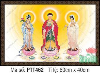 Tranh Tây Phương Tam Thánh PTT462, tôn tượng đứng trên tòa sen hồng Tranh Tây Phương Tam Thánh PTT462, tôn tượng đứng trên tòa sen hồng