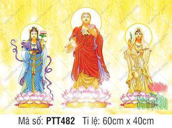 Tranh Tây Phương Tam Thánh PTT482, Ba Đức Ngài ngự trên đài sen hồng