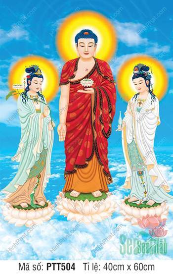 Tranh Tây Phương Tam Thánh Tiếp Dẫn PTT504, Ba Ngài Ngự Biển Xanh