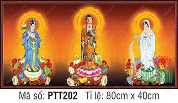 Tranh Tây Phương Tam Thánh đẹp nhất PTT202, họa tiết hào quang vàng Tranh Tây Phương Tam Thánh đẹp nhất PTT202, họa tiết hào quang vàng