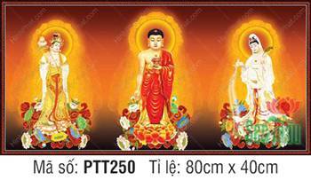 Tranh Tây Phương Tam Thánh đẹp nhất PTT250, Ba vị đứng trên đài sen