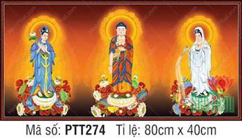 Tranh Tây Phương Tam Thánh đẹp nhất PTT274, ba vị ngự trên tòa sen