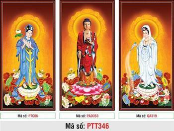 Tranh Tây Phương Tam Thánh đẹp nhất PTT346, Phật y đỏ Tranh Tây Phương Tam Thánh đẹp nhất PTT346, Phật y đỏ