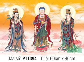 Tranh Tây Phương Tam Thánh đẹp nhất PTT394, ngự trên mây vàng