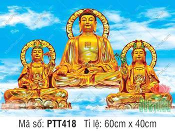 Tranh Tây Phương Tam Thánh đẹp nhất PTT418, rực rỡ nền trời xanh Tranh Tây Phương Tam Thánh đẹp nhất PTT418, rực rỡ nền trời xanh
