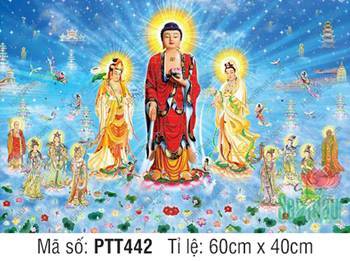 Tranh Tây Phương Tam Thánh đẹp nhất PTT442, hào quang tỏa rạng Tranh Tây Phương Tam Thánh đẹp nhất PTT442, hào quang tỏa rạng