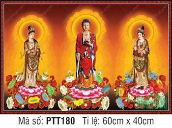 Tranh Tây Phương Tam Thánh kích thước lớn PTT180, Ba Ngài Ngự Đài Sen Tranh Tây Phương Tam Thánh kích thước lớn PTT180, Ba Ngài Ngự Đài Sen
