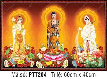 Tranh Tây Phương Tam Thánh kích thước lớn PTT204, áo vàng trắng Tranh Tây Phương Tam Thánh kích thước lớn PTT204, áo vàng trắng