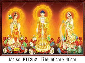 Tranh Tây Phương Tam Thánh kích thước lớn PTT252, sắc vàng uy nghi