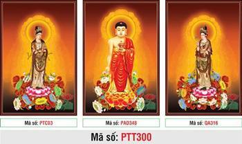 Tranh Tây Phương Tam Thánh kích thước lớn PTT300, hào quang rực rỡ Tranh Tây Phương Tam Thánh kích thước lớn PTT300, hào quang rực rỡ