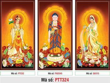 Tranh Tây Phương Tam Thánh kích thước lớn PTT324, ba vị ngự đài sen Tranh Tây Phương Tam Thánh kích thước lớn PTT324, ba vị ngự đài sen