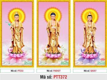 Tranh Tây Phương Tam Thánh kích thước lớn PTT372, Ba Bức Ghép Y Vàng