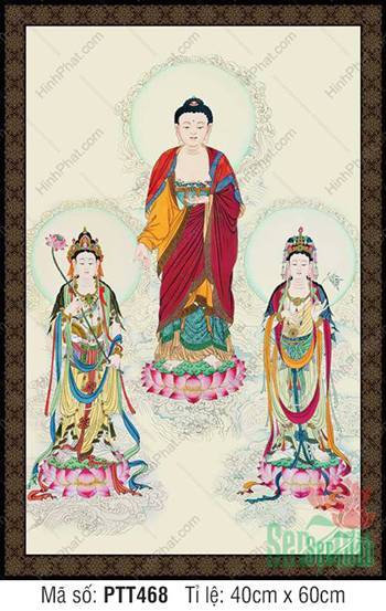 Tranh Tây Phương Tam Thánh kích thước lớn PTT468, tôn tượng uy nghi Tranh Tây Phương Tam Thánh kích thước lớn PTT468, tôn tượng uy nghi