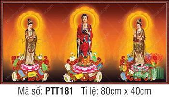 Tranh Tây Phương Tam Thánh size Lớn PTT181, ba Đức Phật ngự tòa sen Tranh Tây Phương Tam Thánh size Lớn PTT181, ba Đức Phật ngự tòa sen
