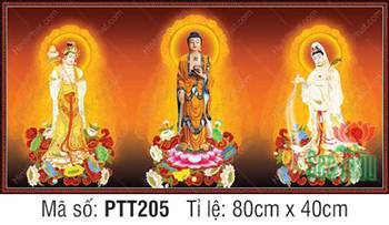Tranh Tây Phương Tam Thánh size Lớn PTT205, hào quang vàng Tranh Tây Phương Tam Thánh size Lớn PTT205, hào quang vàng