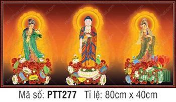 Tranh Tây Phương Tam Thánh size Lớn PTT277, ba vị đứng trên đài sen Tranh Tây Phương Tam Thánh size Lớn PTT277, ba vị đứng trên đài sen