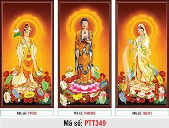 Tranh Tây Phương Tam Thánh size Lớn PTT349, ba tấm đứng đài sen Tranh Tây Phương Tam Thánh size Lớn PTT349, ba tấm đứng đài sen