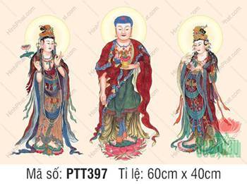 Tranh Tây Phương Tam Thánh size Lớn PTT397, Ba Ngài ngự đài sen
