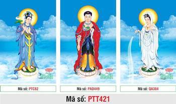 Tranh Tây Phương Tam Thánh size Lớn PTT421, Tôn tượng đứng trên mây Tranh Tây Phương Tam Thánh size Lớn PTT421, Tôn tượng đứng trên mây