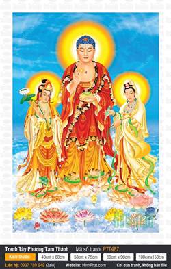 Tranh Vẽ Tây Phương Tam Thánh PTT487