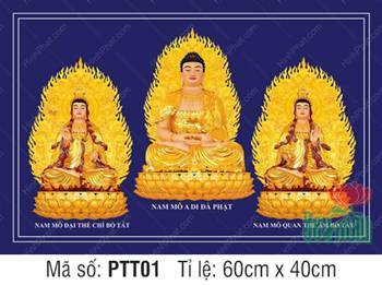 Tây Phương Tam Thánh PTT01, Ngự tòa sen vàng trên nền xanh