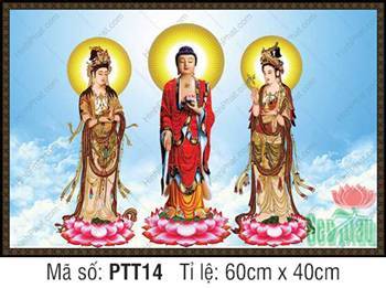 Hình Tây Phương Tam Thánh PTT14, tôn tượng đứng trên đài sen